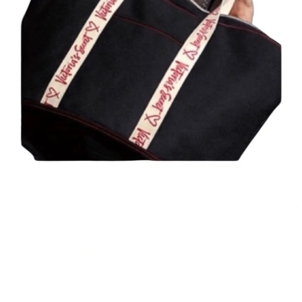 Victoria’s Secret black Canvas Tote Bag with signature red Logo Straps - Picture 8 of 8